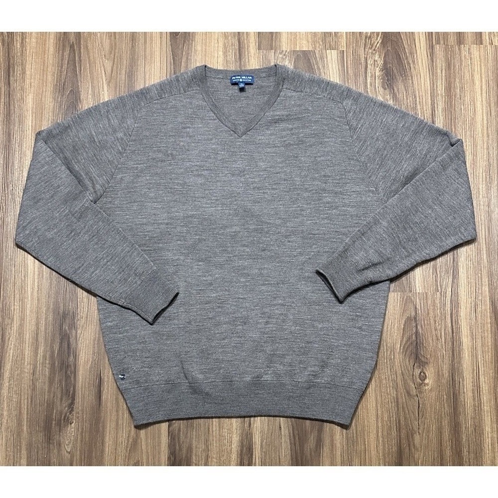 Peter Millar Crown Crafted Interlock V Neck Sweater Merino Wool Brown Men Sz XL